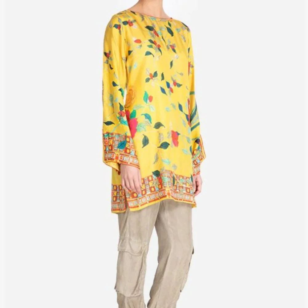 NWT Johnny Was Silk Sellio Long Tunic Yellow Medium